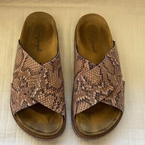 FREE PEOPLE  Brown Snake-Print Crossover Slide Mules